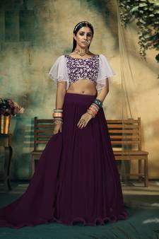 Wine embroidered georgette stitched lehenga