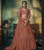 Peach embroidered georgette stitched lehenga