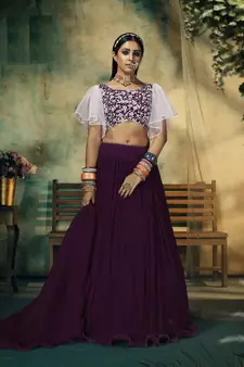 Wine embroidered georgette stitched lehenga