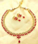 Red American Diamond with Earrings Jewellery Necklace Set for Wedding