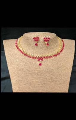 Red American Diamond with Earrings Jewellery Necklace Set for Wedding 2