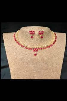 Red American Diamond with Earrings Jewellery Necklace Set for Wedding