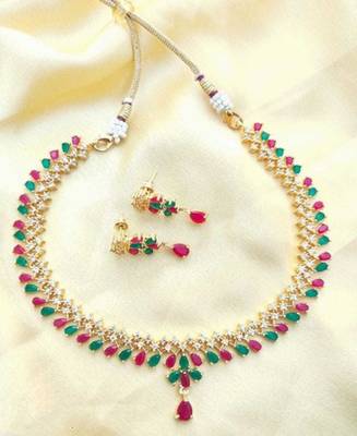 Multicolor American Diamond with Earrings Jewellery Necklace Set for Wedding 1