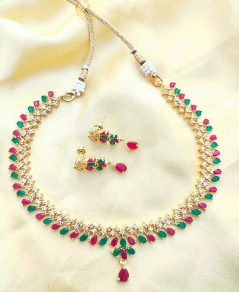 Multicolor American Diamond with Earrings Jewellery Necklace Set for Wedding