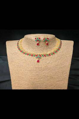 Multicolor American Diamond with Earrings Jewellery Necklace Set for Wedding 2