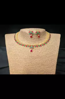 Multicolor American Diamond with Earrings Jewellery Necklace Set for Wedding