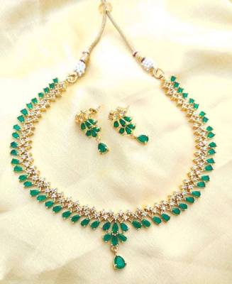 Green American Diamond with Earrings Jewellery Necklace Set for Wedding 1
