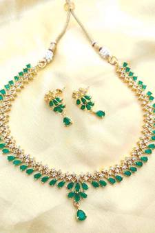 Green American Diamond with Earrings Jewellery Necklace Set for Wedding