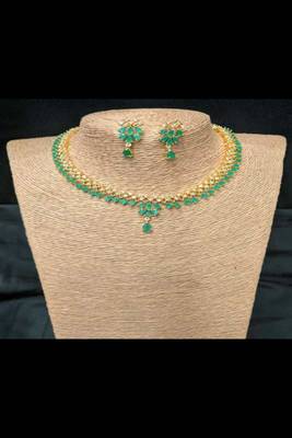 Green American Diamond with Earrings Jewellery Necklace Set for Wedding 2