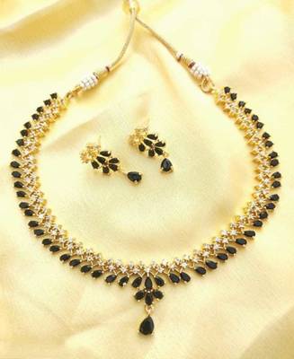 Black American Diamond with Earrings Jewellery Necklace Set for Wedding 1