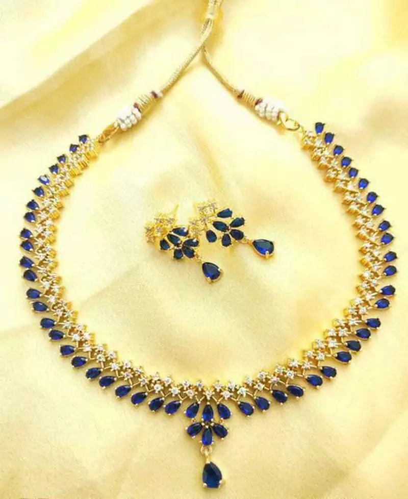 Blue American Diamond with Earrings Jewellery Necklace Set for Wedding