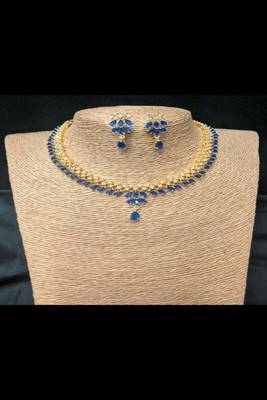 Blue American Diamond with Earrings Jewellery Necklace Set for Wedding 2