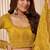 Mustard thread embroidery net semi stitched lehenga