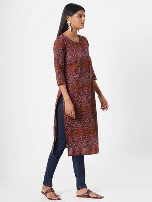 Red printed cotton ethnic-kurtis 3