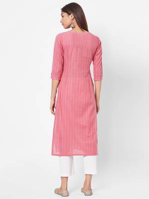 Pink printed cotton ethnic-kurtis 2