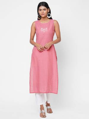 Pink embroidered cotton ethnic-kurtis 1