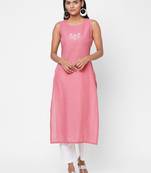 Pink embroidered cotton ethnic-kurtis