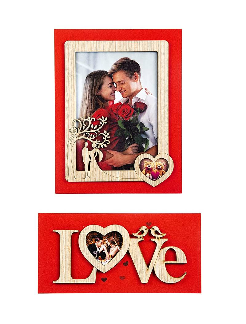 International Gift Synthetic Wood Love Shape Photo Frame  Set of 2