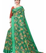 Leeza Store Women's Cotton Blend Digital Print Floral Pattern Tassels Saree With Unstitched Blouse Piece