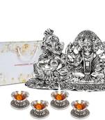 International Gift Metal Hanuman and Ganesha with Shehanais Idol in Velvet Box and 4 Diya