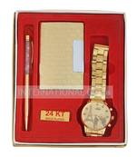 International Gift Brass Pen  Card Holder and HandWatch for Men in Gift Box