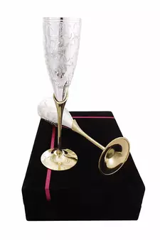 International Gift Brass German Silver Wine Glass 2 pcs In Velvet Box