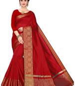 Leeza Store Women's Cotton Silk Golden Zari Border Jacquard Woven Plain Solid Saree with Unstitched Blouse Piece