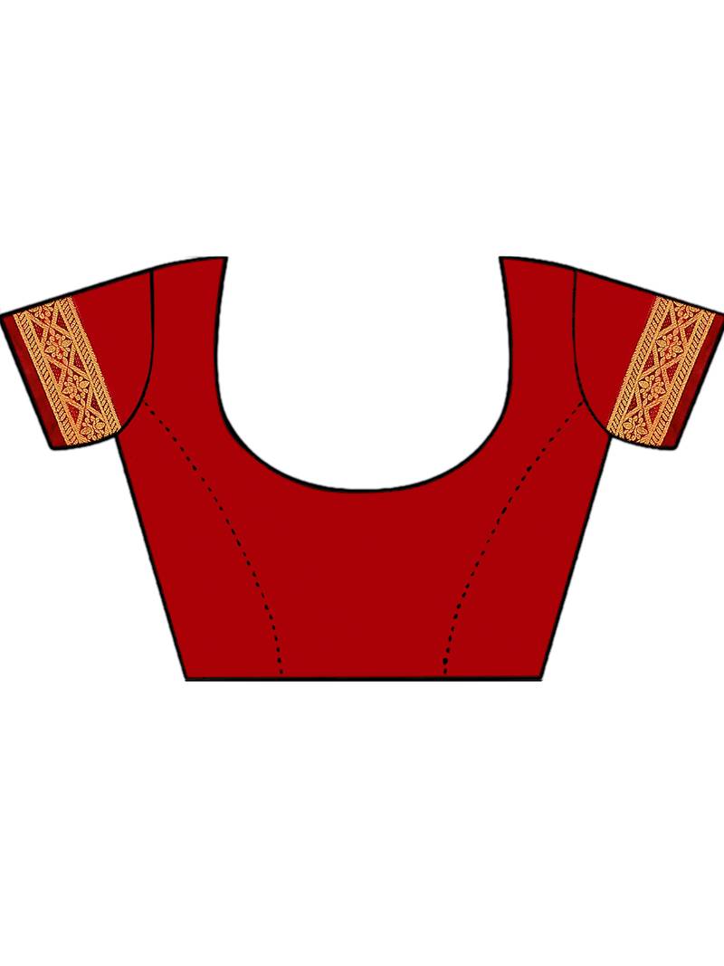 Leeza Store Women's Cotton Silk Golden Zari Border Jacquard Woven Plain Solid Saree with Unstitched Blouse Piece