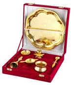 International Gift Brass Silver Plated Om Pooja Thali Set in Luxury Velvet Box