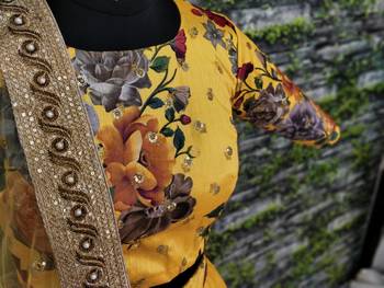 Yellow Pearl Dori And Sequins Embroidered Art Silk Semi Stitched Party Wear Lehenga Choli 6