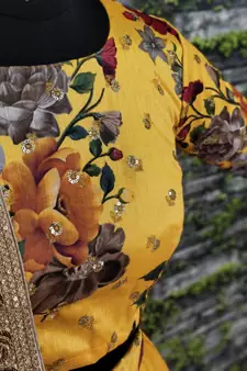 Yellow Pearl Dori And Sequins Embroidered Art Silk Semi Stitched Party Wear Lehenga Choli