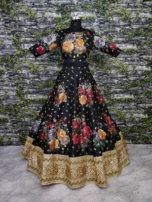 Black Pearl Dori And Sequins Embroidered Art Silk Semi Stitched Wedding Lehenga 7