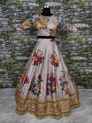 Grey Pearl Dori And Sequins Embroidered Art Silk Lehenga Choli For Ceremonial 7