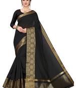 Leeza Store Women's Cotton Silk Golden Zari Border Jacquard Woven Plain Solid Saree with Unstitched Blouse Piece