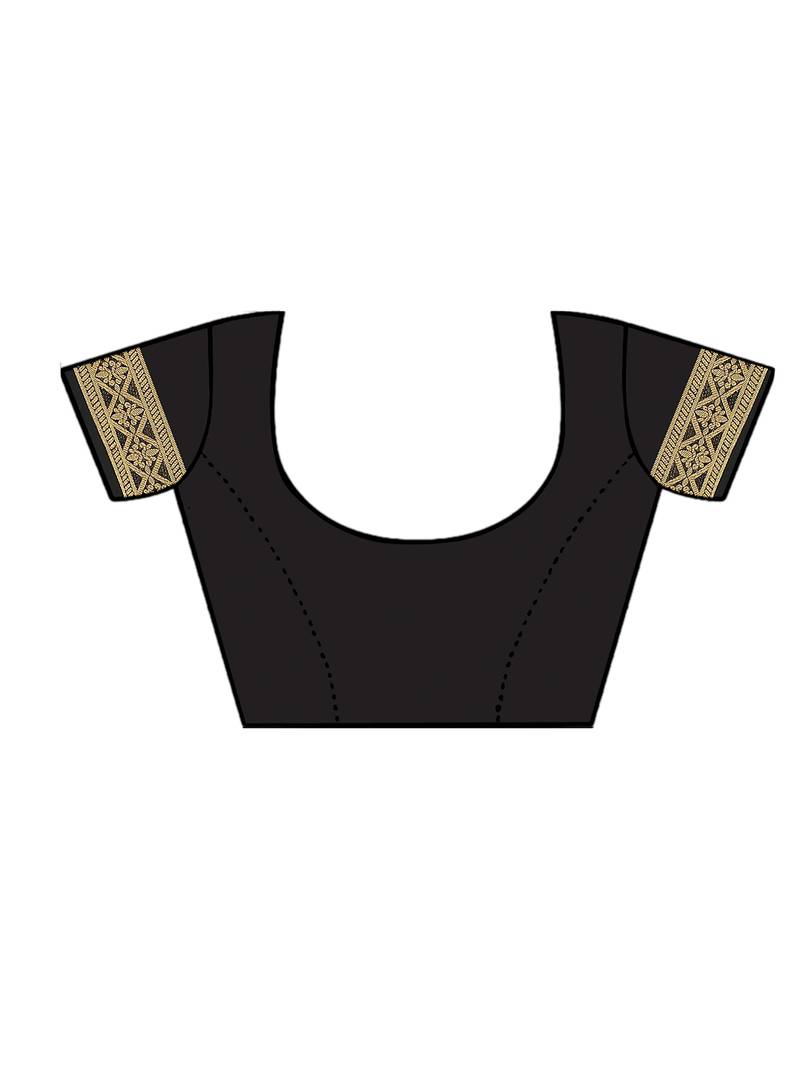 Leeza Store Women's Cotton Silk Golden Zari Border Jacquard Woven Plain Solid Saree with Unstitched Blouse Piece