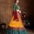 Fetching Yellow, Red and Green Colored Zari & Sequins Embroidered Taffeta Silk Semi Stitched Wedding Lehenga