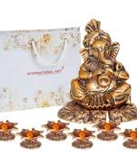 International Gift Brass Ganesh with Shehanais Idol in Velvet Box and 6 Diya