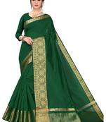 Leeza Store Women's Cotton Silk Golden Zari Border Jacquard Woven Plain Solid Saree with Unstitched Blouse Piece