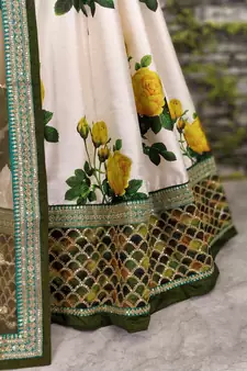 Ravishing Green Dori and Sequins Embroidered & Digital Printed Designer Floral Silk Lehenga