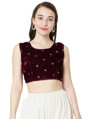 Salwar Studio Women's Purple Velvet Readymade Free Size Saree Blouse 1