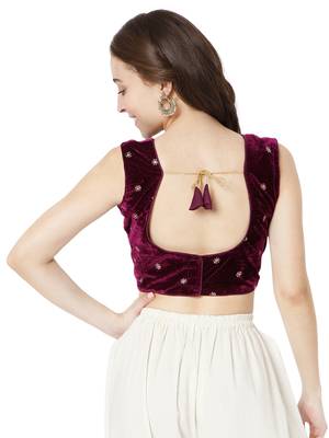 Salwar Studio Women's Purple Velvet Readymade Free Size Saree Blouse 2