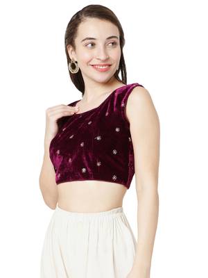 Salwar Studio Women's Purple Velvet Readymade Free Size Saree Blouse 3