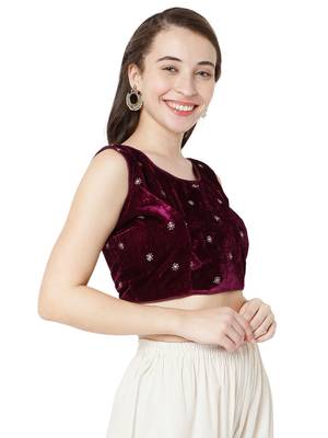 Salwar Studio Women's Purple Velvet Readymade Free Size Saree Blouse 4