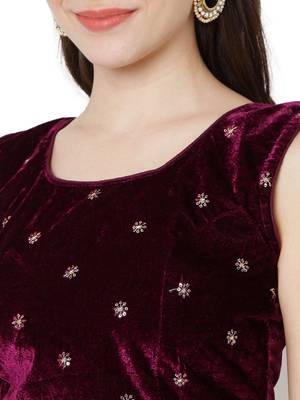 Salwar Studio Women's Purple Velvet Readymade Free Size Saree Blouse 5