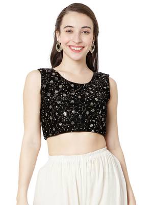Salwar Studio Women's Black Velvet Readymade Free Size Saree Blouse 1