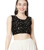 Salwar Studio Women's Black Velvet Readymade Free Size Saree Blouse