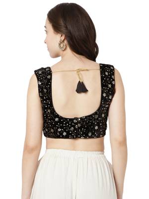 Salwar Studio Women's Black Velvet Readymade Free Size Saree Blouse 2