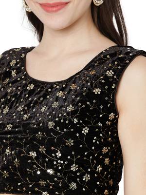 Salwar Studio Women's Black Velvet Readymade Free Size Saree Blouse 5