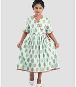 Kinder Kids  Blue Floral Printed Dress adjustable at waist