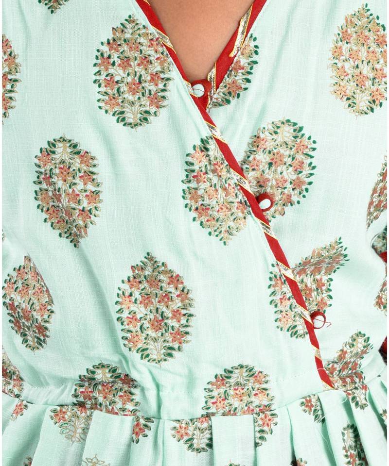 Kinder Kids  Blue Floral Printed Dress adjustable at waist